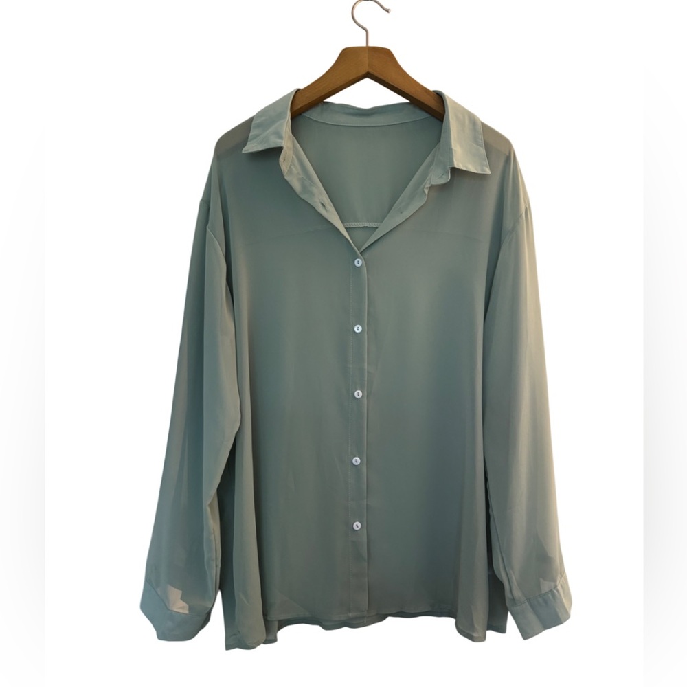 Sheer Green Button Up Blouse